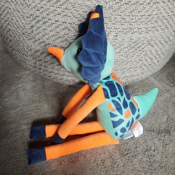 Huntington Home Throw Buddy Dinosaur Triceratops Blue Teal Orange Stuffed Animal - Picture 5 of 8